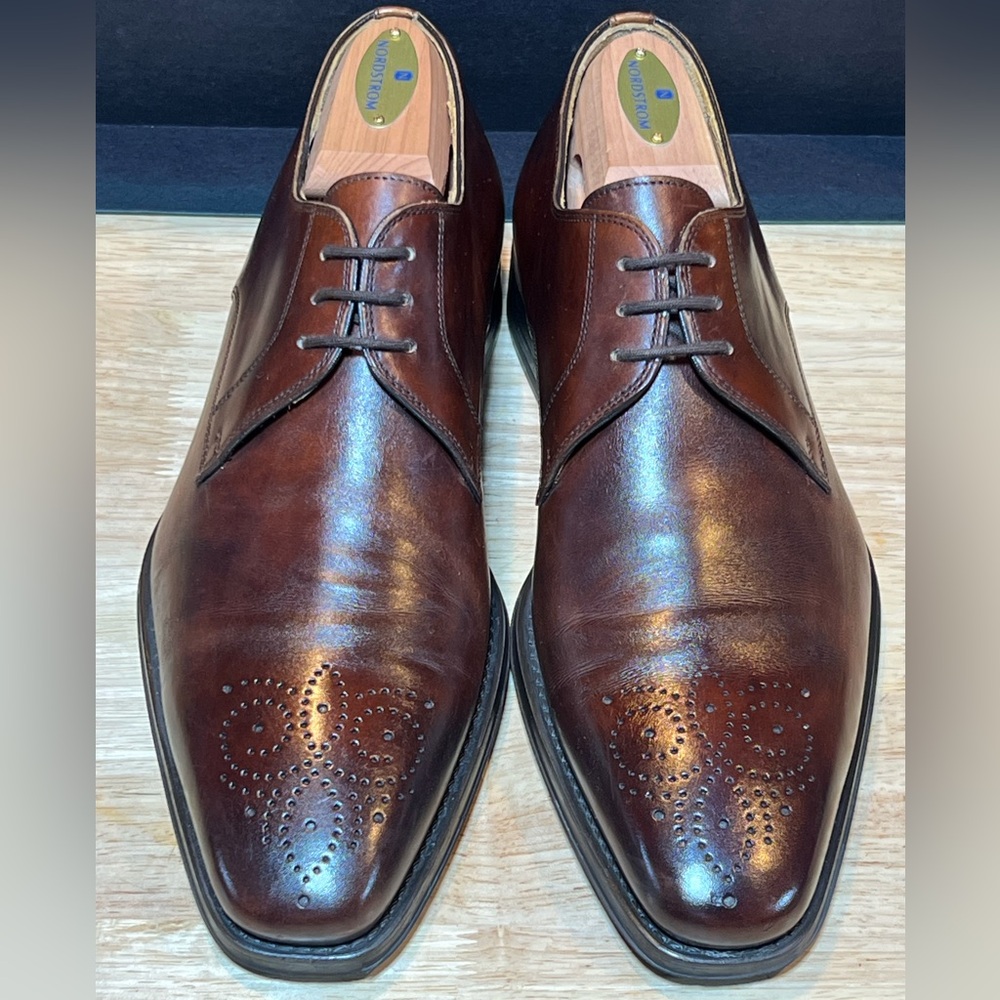 Magnanni Men's Brown Leather Medallion Toe Shoes Size 7.5M Made In Spain 🇪🇸